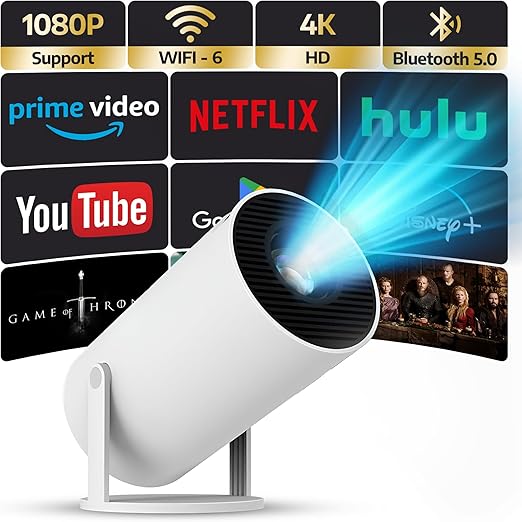 Upgraded Projector with WiFI 6 and Bluetooth Mini Portable Smart Video Theater