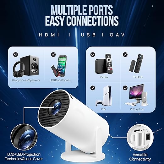 Upgraded Projector with WiFI 6 and Bluetooth Mini Portable Smart Video Theater