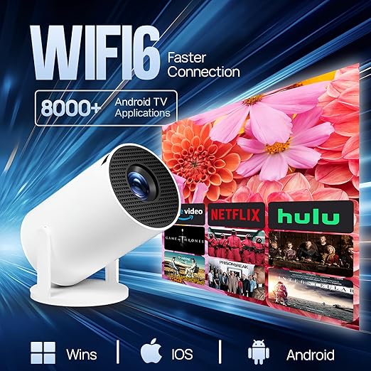 Upgraded Projector with WiFI 6 and Bluetooth Mini Portable Smart Video Theater